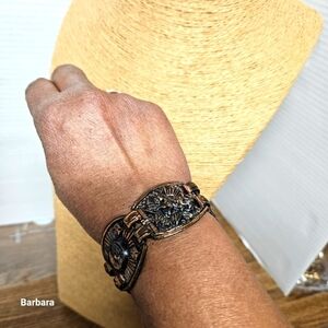 Vintage 60s Artisan Regal Oxidized Copper Medallion Panel Bracelet